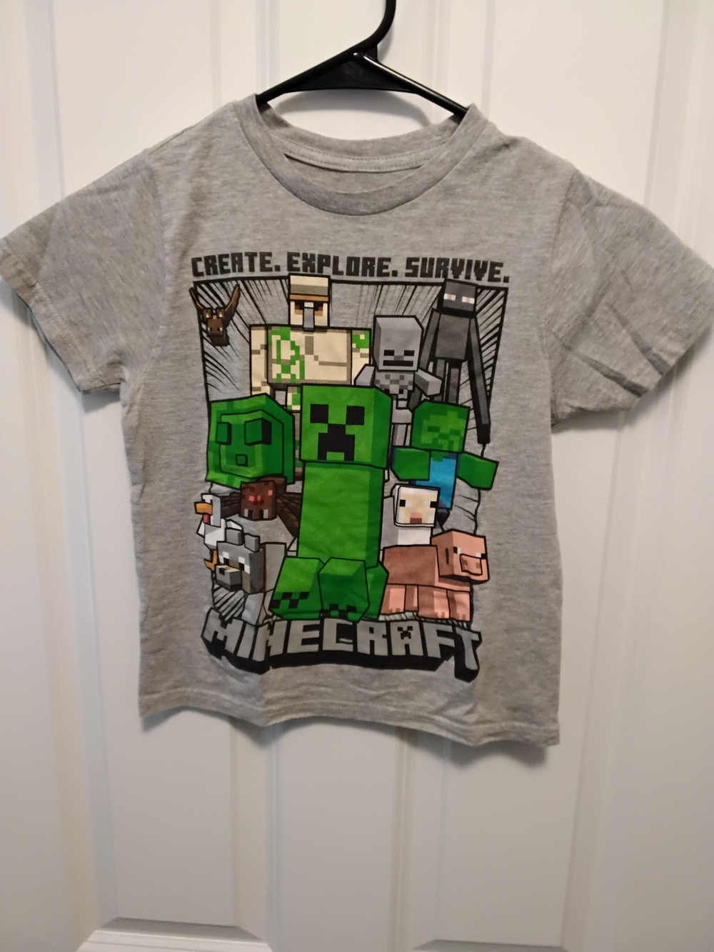 Minecraft (Mojang Studios) Kids' Gray Graphic Tee with Green Creeper